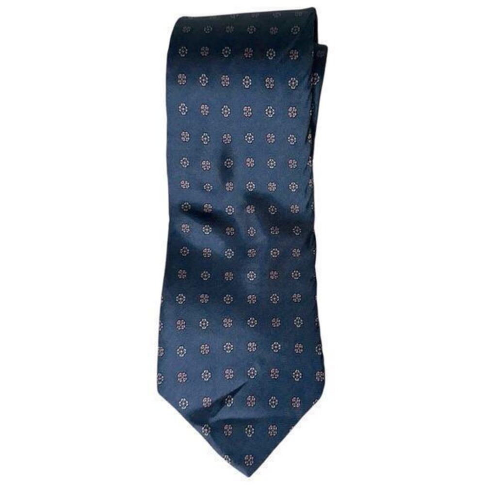 Piero Como Vintage Men’s Blue Pink Mini Flower Print Silk Neck Tie